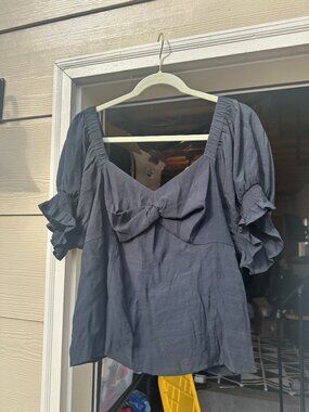 Nine West Puff Sleeve Twist Front Top